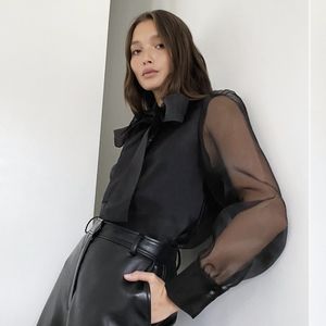 Black Babaton Sheer Blouse NWT